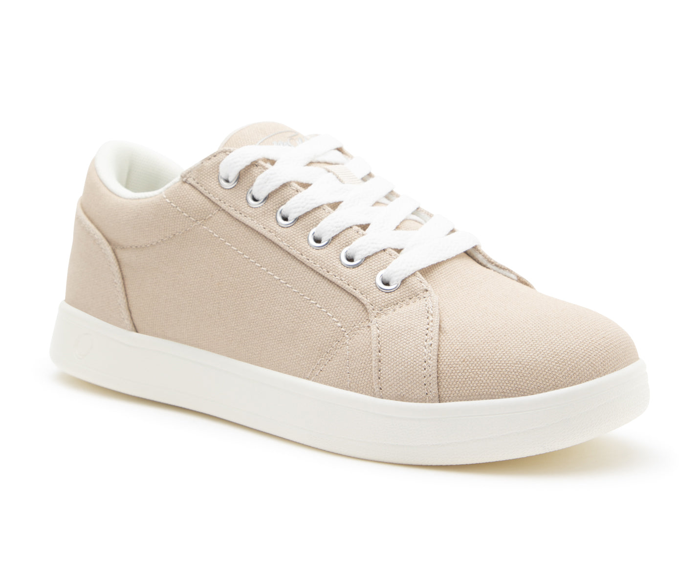 SMOVE Dance Sneaker in Beige von Dancing Queens, mit weißen Schnürsenkeln und einer dicken PU-Sohle, abgebildet auf Weiß.